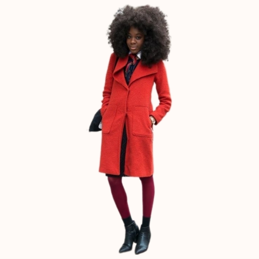 Bernardo Teddy Faux Fur Shawl Collar Button Front Wool Coat Spiced Pumpkin- sz S
